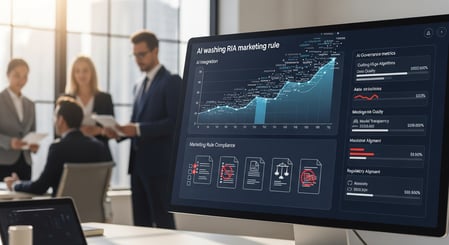 Featured image for AI Washing and the Marketing Rule: A Trap for RIAs — compliance and advisory professionals at a modern wealth management firm